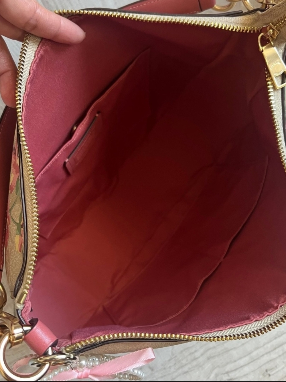 Coach Floral Print Hobo Bag in Pink and Beige - Picture 7 of 11